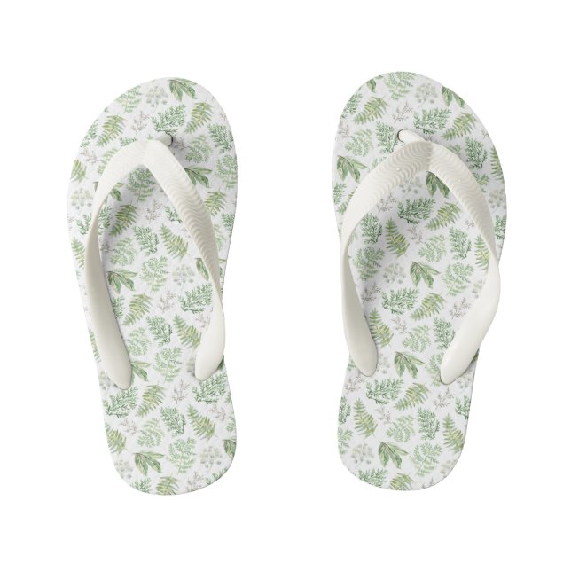 Forest Greenery Pattern Kid's Flip Flops (Footbed)
