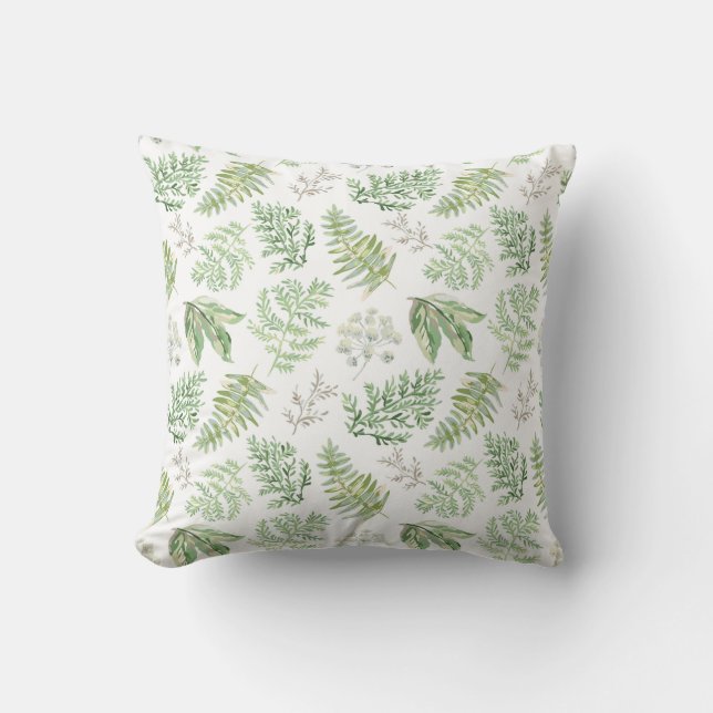 Forest Greenery Pattern Throw Pillow (Front)