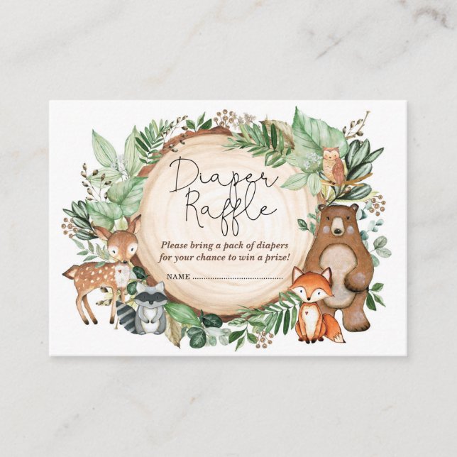 Forest Greenery Woodland Animals Diaper Raffle Enclosure Card (Front)