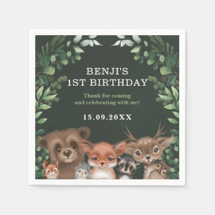 Forest Greenery Woodland Animals Wild One Birthday Napkin