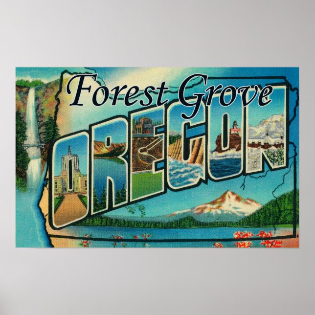 Forest Grove, Oregon - Large Letter Scenes Poster (Front)