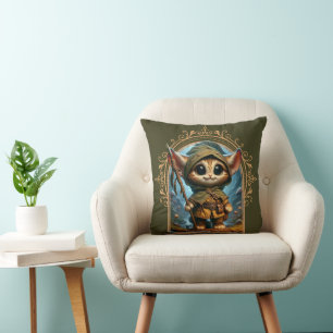 Forest Guardian Cat – Whimsical Fantasy Animal Throw Pillow