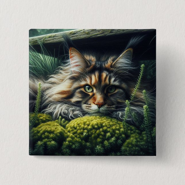 Forest Guardian Feline 2 Inch Square Button (Front)