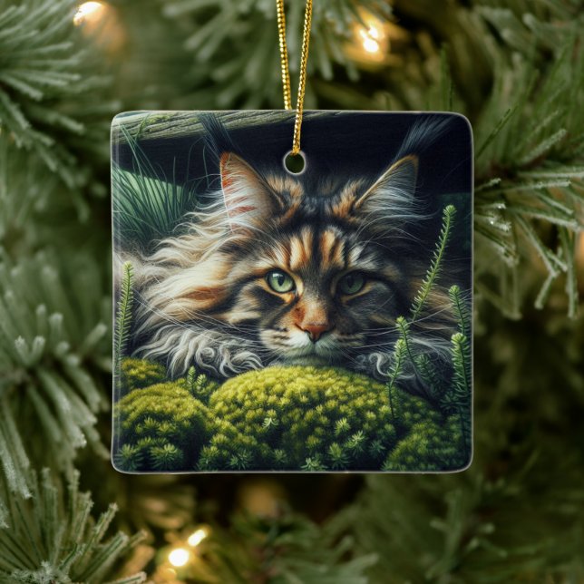 Forest Guardian Feline Ceramic Ornament (Tree)