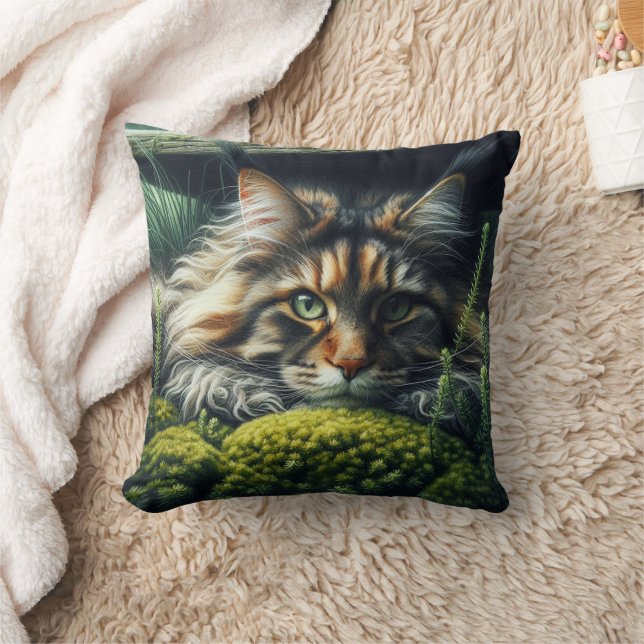 Forest Guardian Feline Throw Pillow (Blanket)