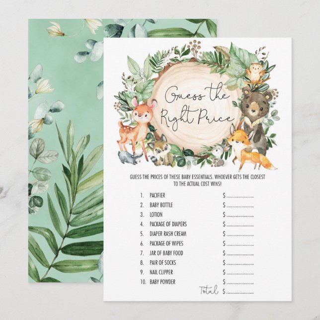 Forest Guess au bon prix Baby shower carte de jeu (Devant / Derrière)