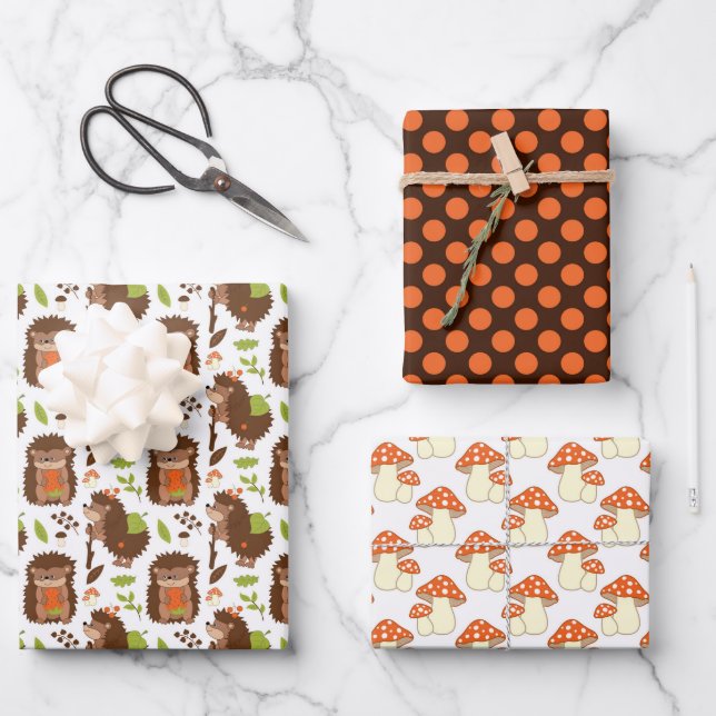 Forest Hedgehog and Amanita Wrapping Paper  (Front)