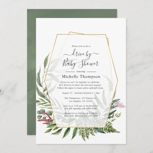 Forest Herbarium Geometric Drive By Shower Invitation (Front/Back)