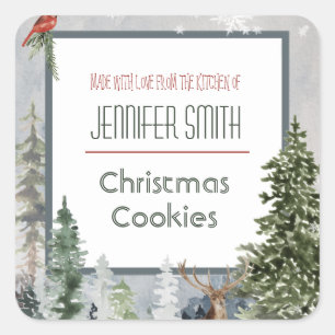 Forest Holiday Christmas Bakery Baked Cookie Square Sticker