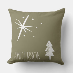 Forest Holiday Pine with Name Throw Pillow