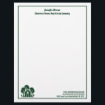 Forest House Real Estate Company Custom Realtor Letterhead<br><div class="desc">This forest green real estate company business letterhead is perfectly customized for a realtor who specialized in houses near the wilderness or woodlands. The silhouette of trees behind a log cabin home and personalized with your agent and realty business name and contact details for marketing in the backwoods.</div>