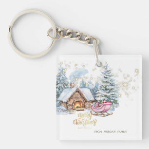 Forest House Sleigh Keychain