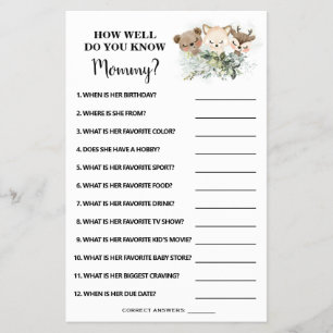 Forest How well do you know Mom Shower game card
