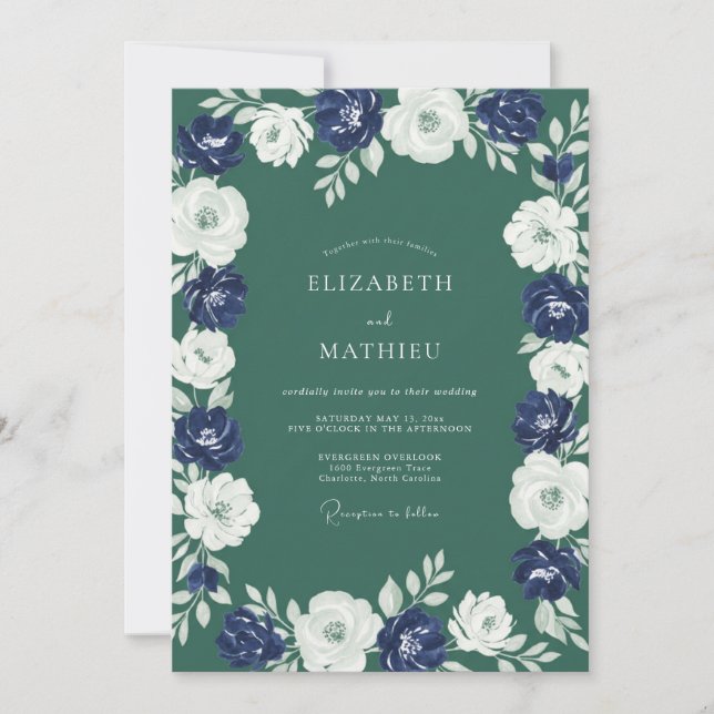 Forest Indigo Blossom Wedding Invitation (Front)
