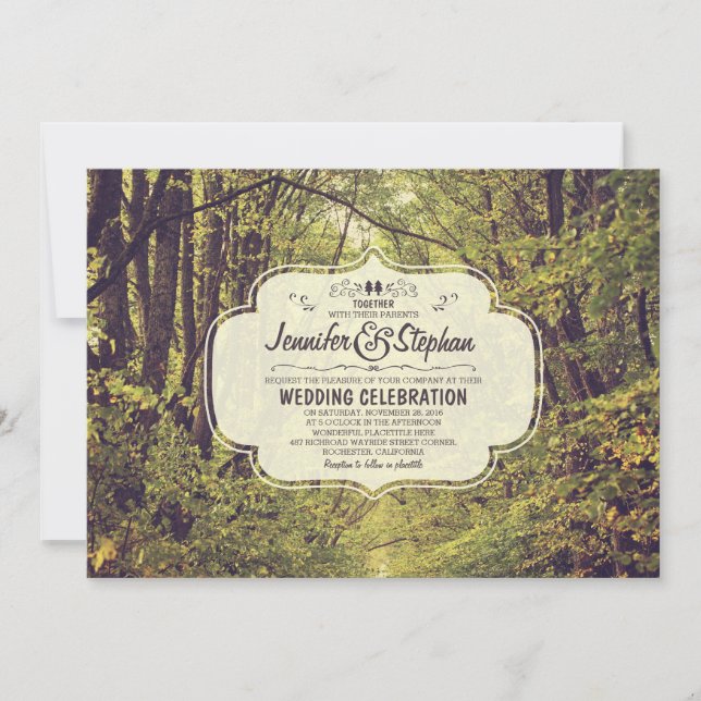 forest inspired tree avenue wedding invitations (Front)