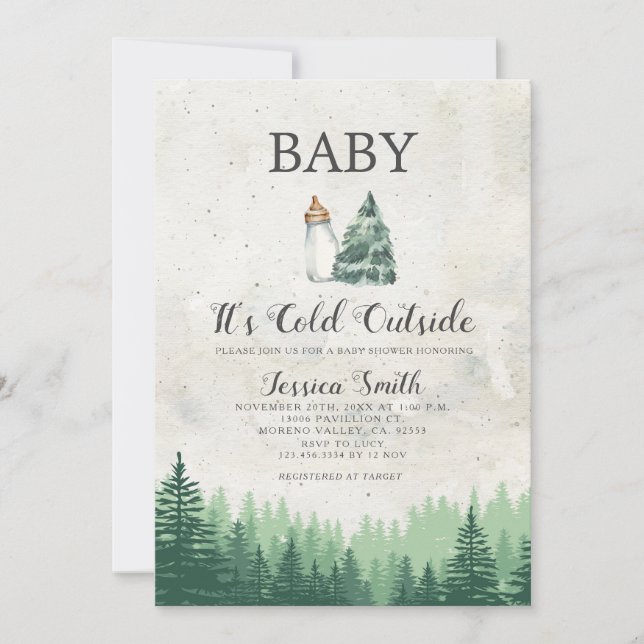 Forest It's Cold Outside Christmas Baby Shower Invitation (Front)