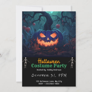 Forest Jack-O' Lantern Black Halloween Invitation