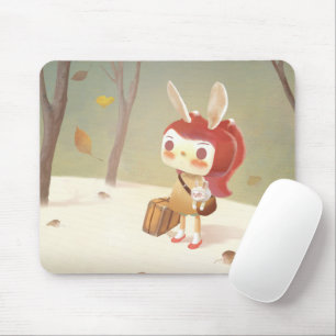 Forest Journey: Bunny Girl with Vintage Suitcase Mouse Pad