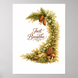 Forest "Just Breathe" Watercolor Illustration Poster