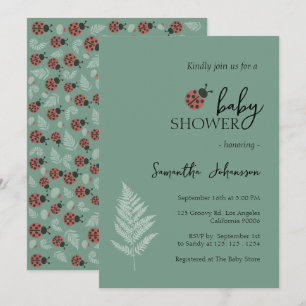 Forest Ladybugs Green Baby Shower Invitation