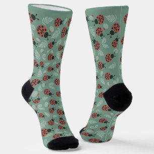 Forest Ladybugs Green Background Socks