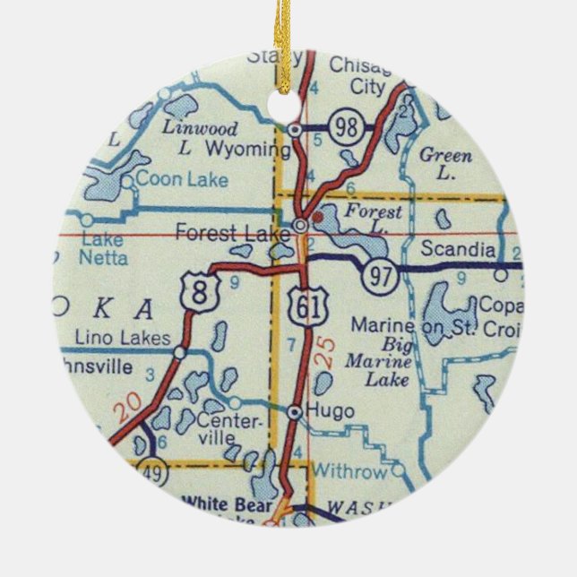 Forest Lake MN Retro Map Ceramic Ornament (Back)