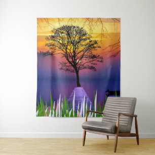 Forest Lake Silhouette With Jungle Tree Tapestry