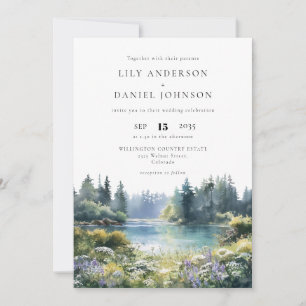 Forest Lakeside Floral All In One Wedding Invitation