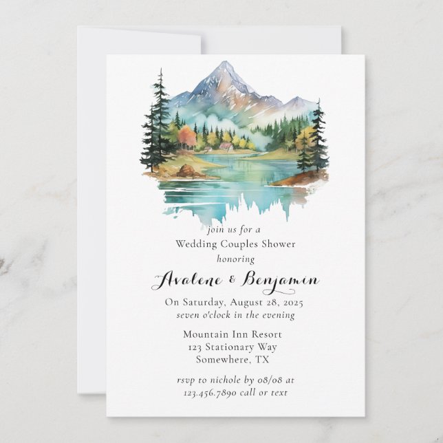 Forest Lakeside Mountain Wedding Couples Shower Invitation (Front)