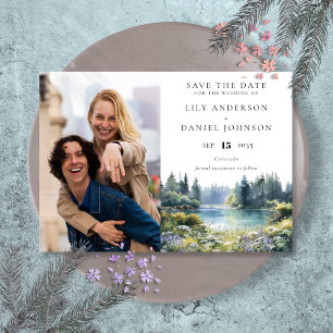 Forest Lakeside Wildflowers Floral Photo Wedding Save The Date