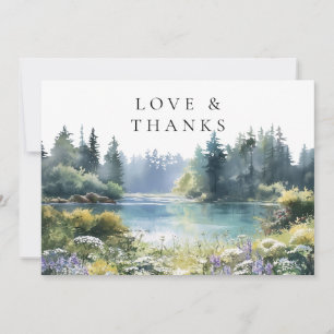 Forest Lakeside Wildflowers Floral Wedding Photo Thank You Card