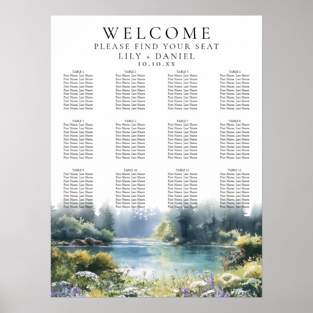 Forest Lakeside Wildflowers Wedding Seating Chart (Front)