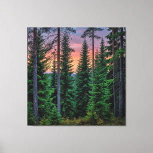 Forest Landscape at Sunset with Lush Green Canvas Print