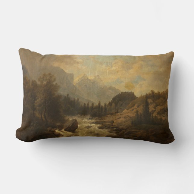 Forest Landscape Scene (by Josef Kriehuber) Lumbar Pillow (Front)