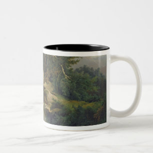 Forest Landscape with Waterfall Two-Tone Coffee Mug