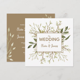 Forest Leaves - Green and Taupe Wedding Invitation