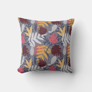 Forest Leaves Pattern Blue Fall Nature Throw Pillow