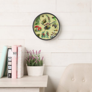 Forest life, watercolor painting, wild mushrooms clock