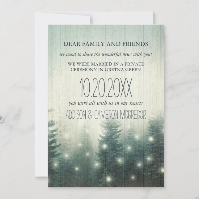 Forest Lights | Rustic Elopement Announcement (Front)