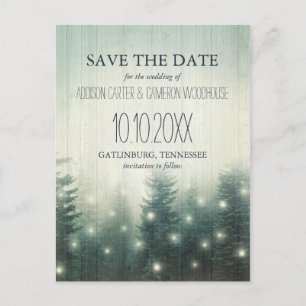 Forest Lights   Rustic Save the Date Announcement Postcard