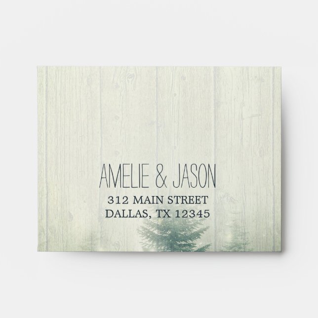 Forest Lights & Wood Grain | Wedding RSVP Envelope (Front)