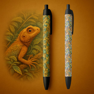 forest lizard clump black ink pen
