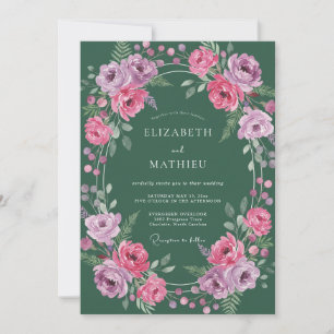 Forest Magenta Ranunculus Eucalyptus Wedding Invitation