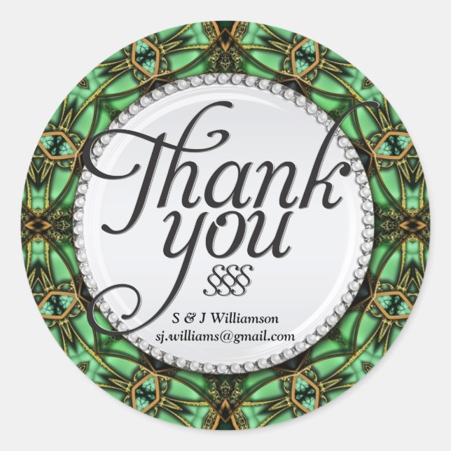 Forest Magic Gold Green Thank You Stickers (Front)