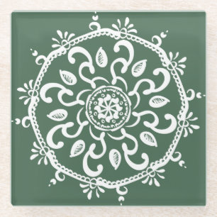 Forest Mandala Glass Coaster