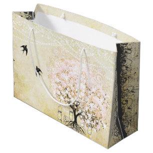 Forest Mason Jar Pink Heart Leaf Firefly Large Gift Bag