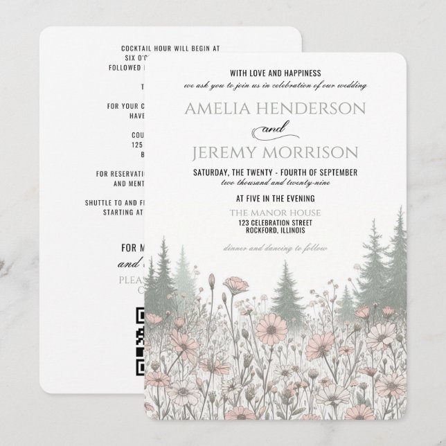Forest Meadow Wedding Invitation (Front/Back)
