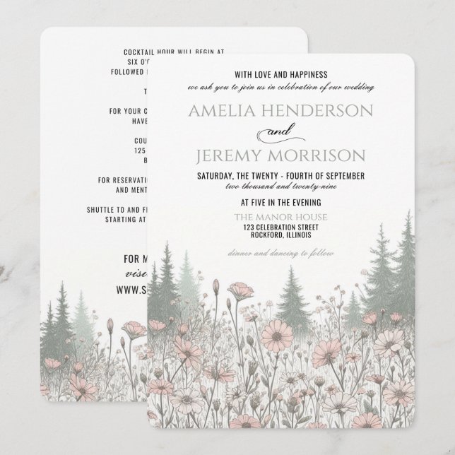 Forest Meadow Wedding Invitation (Front/Back)