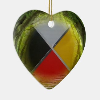 Forest Medicine Wheel Ceramic Heart Ornament