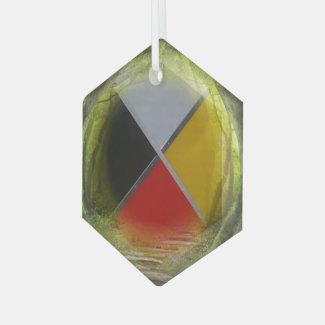 Forest Medicine Wheel Glass Hexagon Ornament